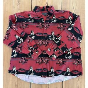 Vintage Bit and Bridle Men’s Button Down Western Horses Red Black XXXL
